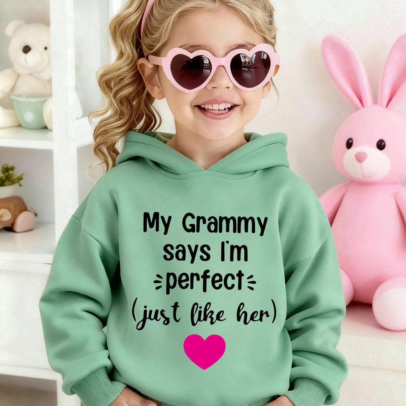 TEMU Girls' Autumn/ -lined Hooded Sweatshirt "my Grammy I' Her" Letter Heart Cartoon Print Loose Casual Long Sleeve Pullover Dm5717