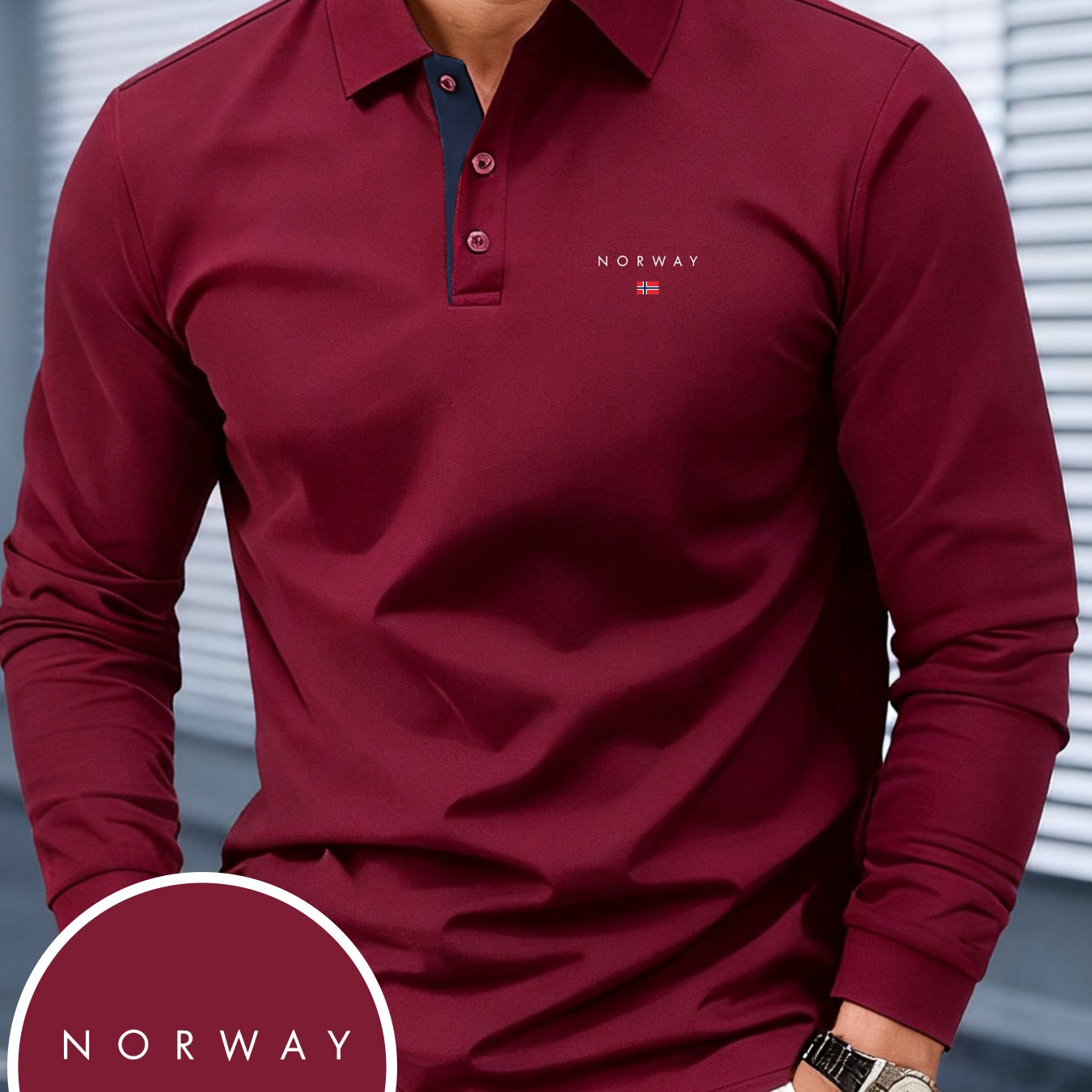 TEMU New Autumn/winter Men's Long-sleeve Shirt Norway With Exquisite Chest Logo Print Design, For Casual, Outdoor, Sports, And Daily Wear, Machine