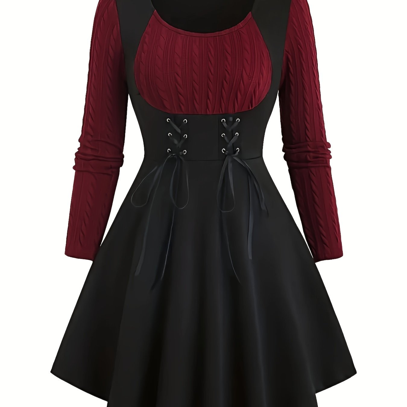 Women's Jacquard Long Sleeve Dress, Vintage A-line Dress