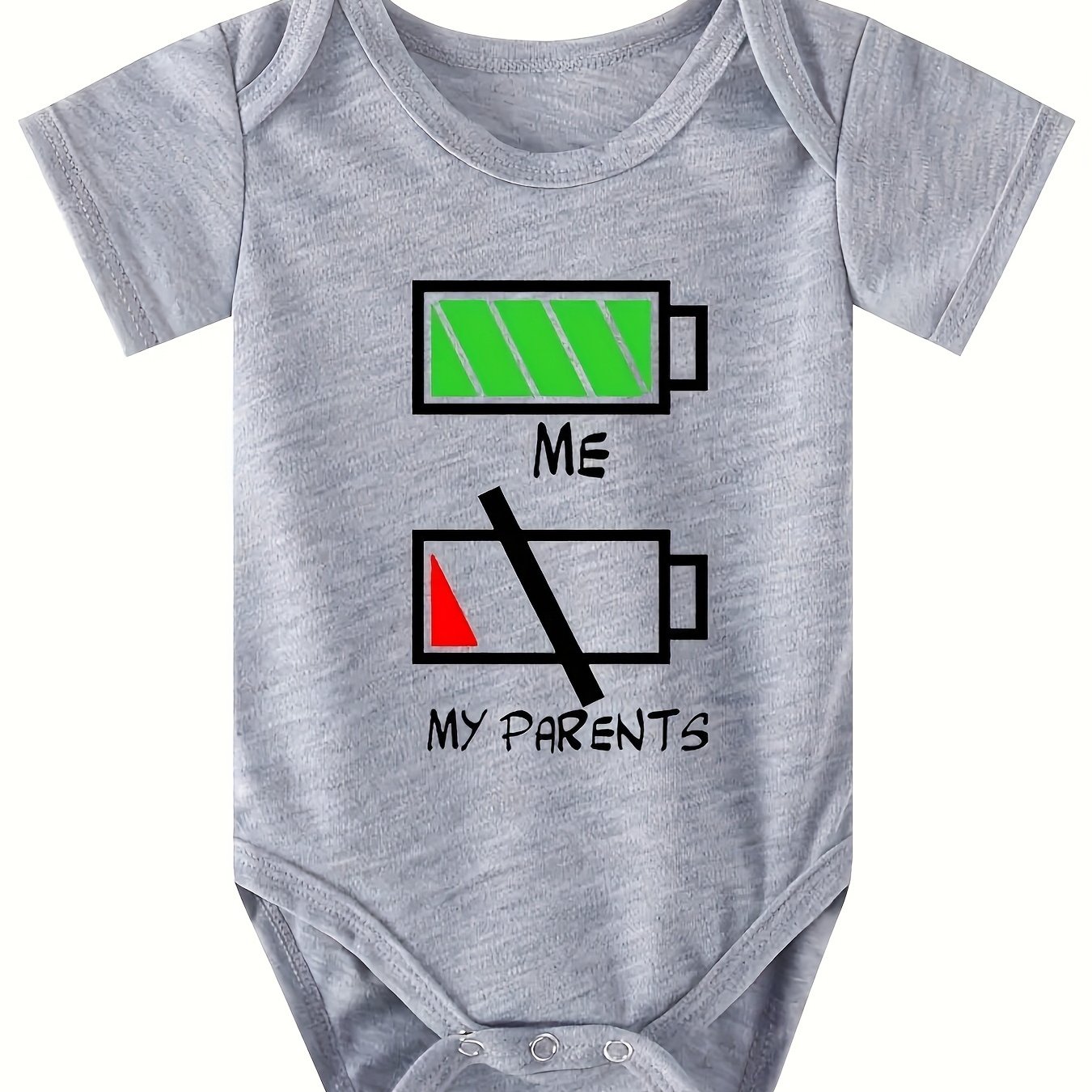 Image of Me My Parents No Battery Left Kids' Bodysuit Short Sleeve Newborn Onesie Pregnancy Gift Unisex Triangle Bodysuit, Perfect For Outdoor