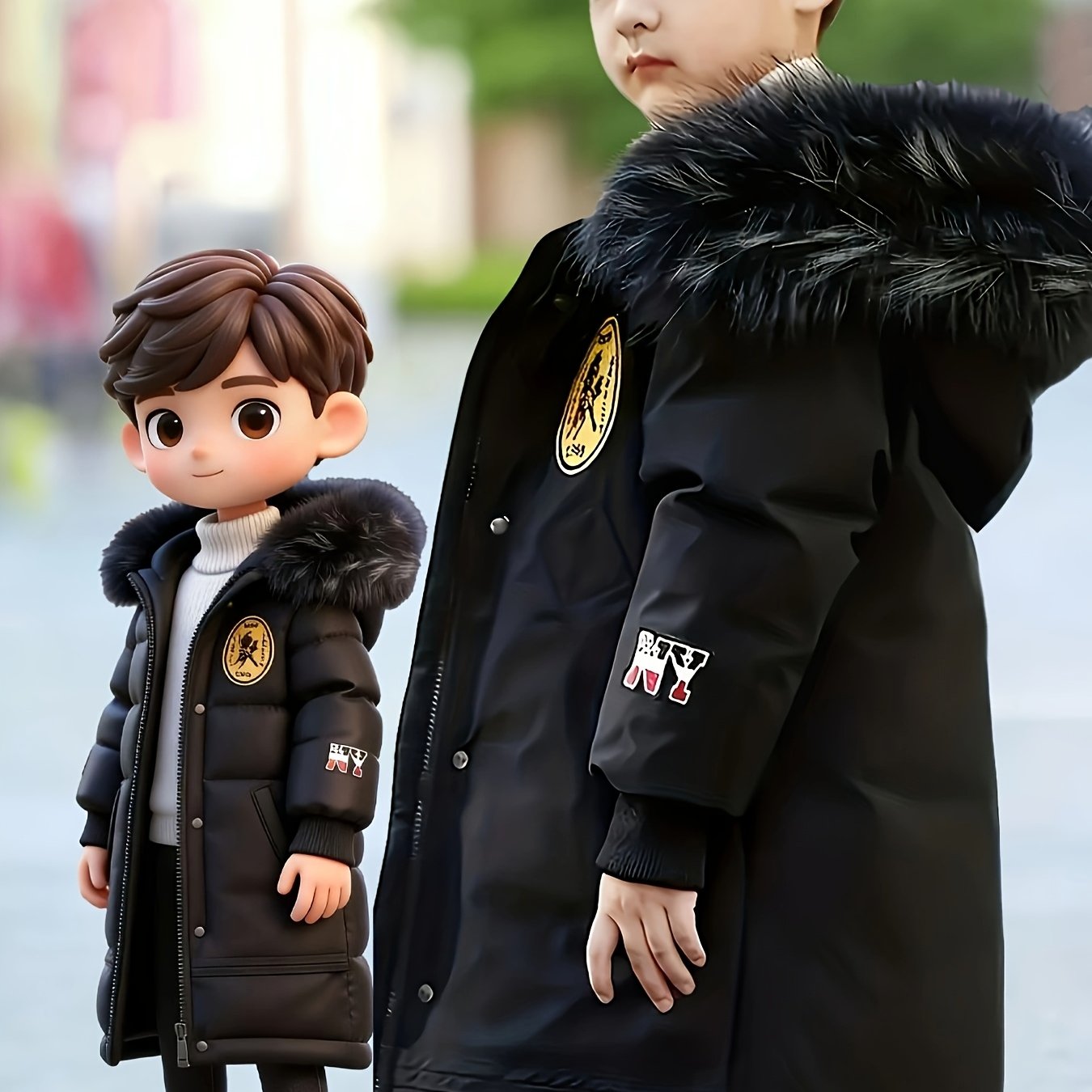 Image of Medium-large Size Boys' Outdoor Casual Hooded Long-sleeve Autumn Winter Jacket, Ideal For Cold Outdoor Activities, Polyester Fiber Woven Cold-proof Warm Snow Suit Coat