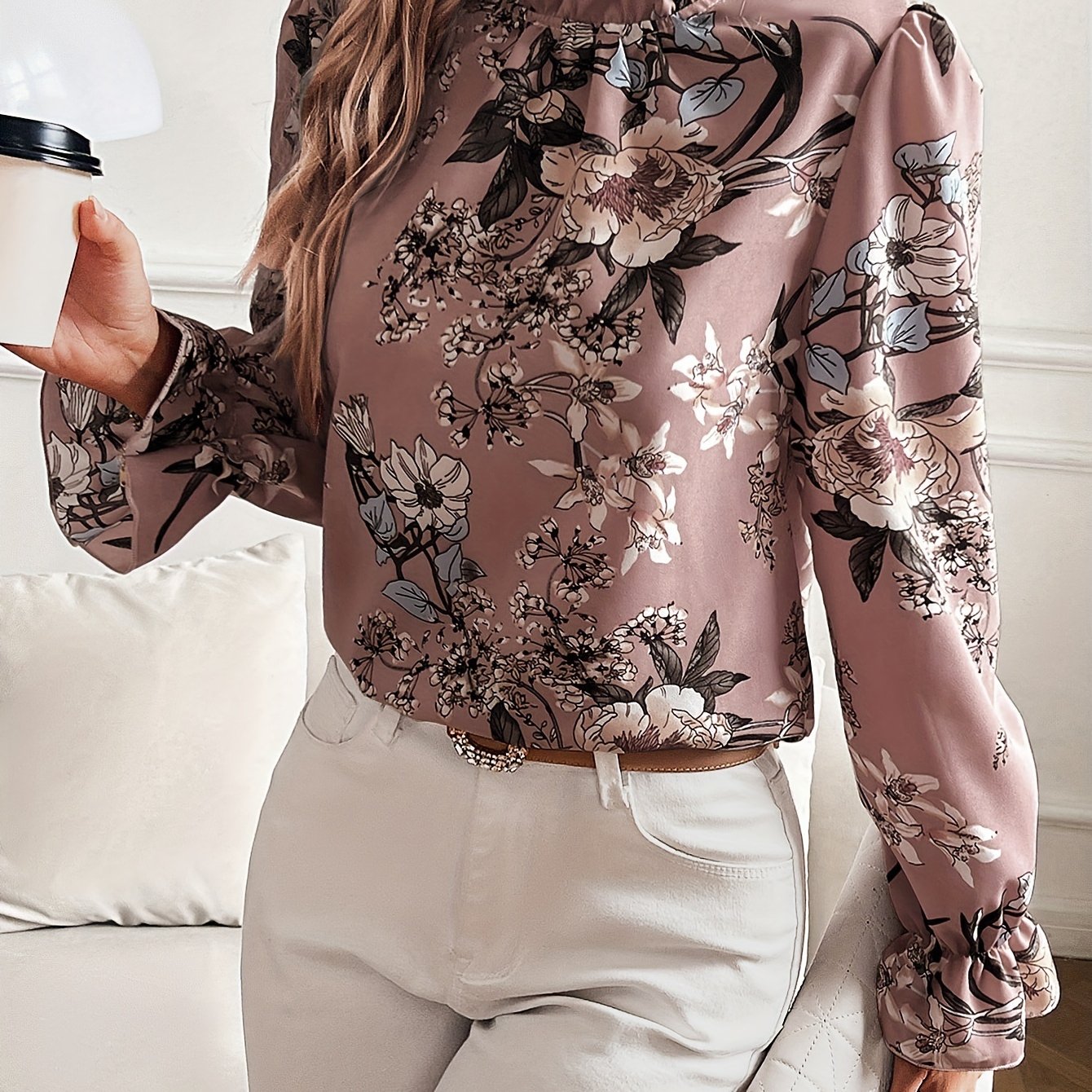 E-shop Damen Bluse mit Blumenmuster Stehkragen: Elegant & Vielseitig für jeden Anlass