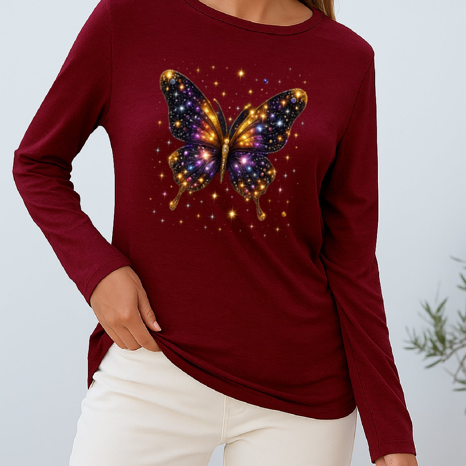 TEMU Women's Long-sleeve Shirt - Elegant Print Top, Medium Stretch Non-see-through Fabric For Everyday & Formal Outfits - Machine Washable Women's