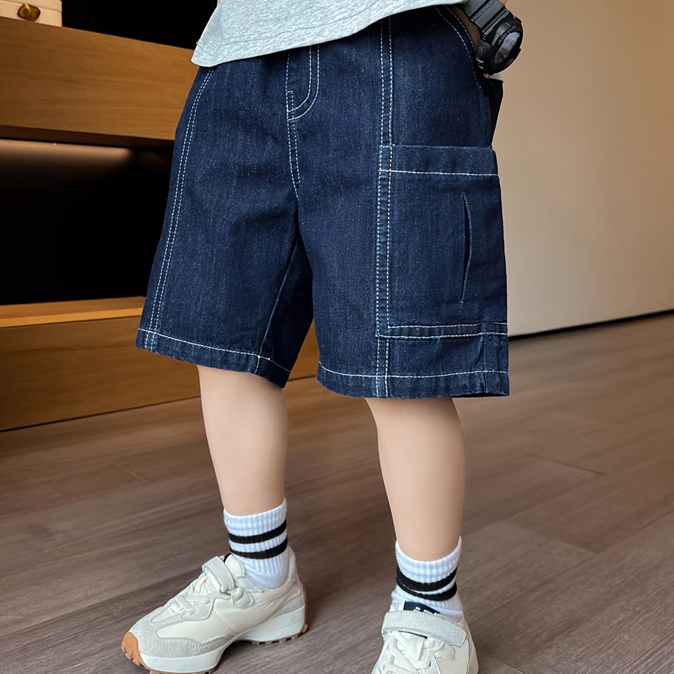 Image of Boys' Summer Casual Lightweight Denim Pants, 2024 New Versatile Knee-length Trousers For Children
