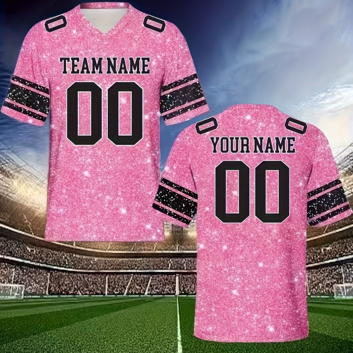 TEMU [customizable] Men's Spring Summer Pink Print Custom V-neck Short Sleeve T-shirt, Men's Casual Breathable T-shirt Customizable With Name/team
