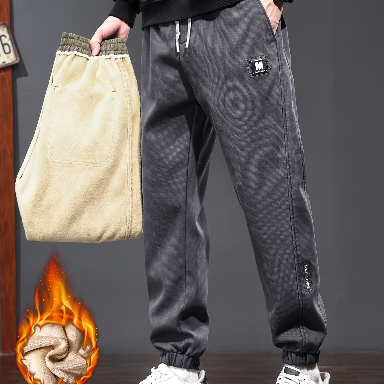 Warm Fleece Stretch Joggers Pantalones Chándal Cremallera - Temu