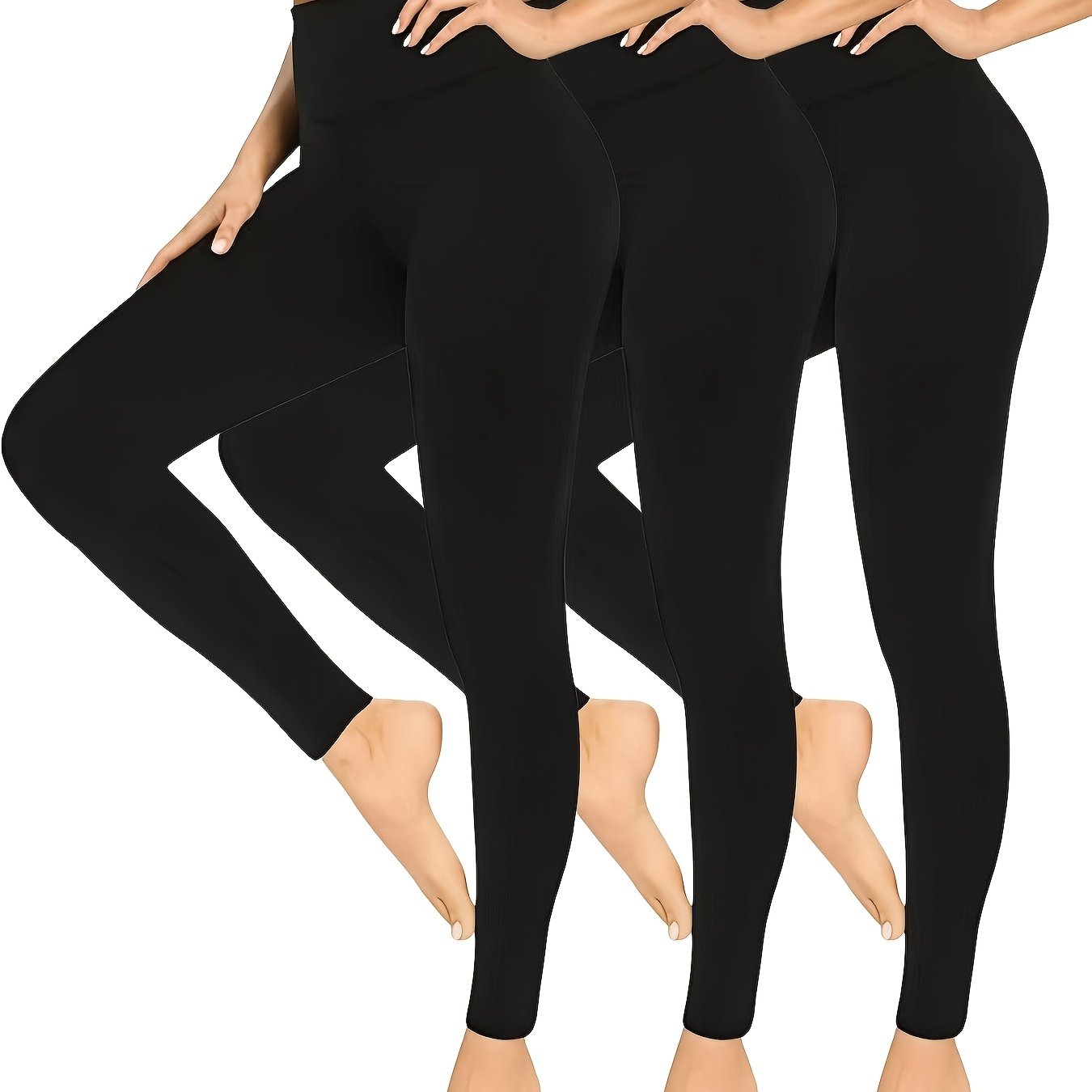 E-shop Damen Ganzjahres-Leggings, 3er-Pack Schwarze Taillenformer-High-Waist-Weiche Hosen, Bündige, elastischer Stoff, Geeignet für Radfahren und