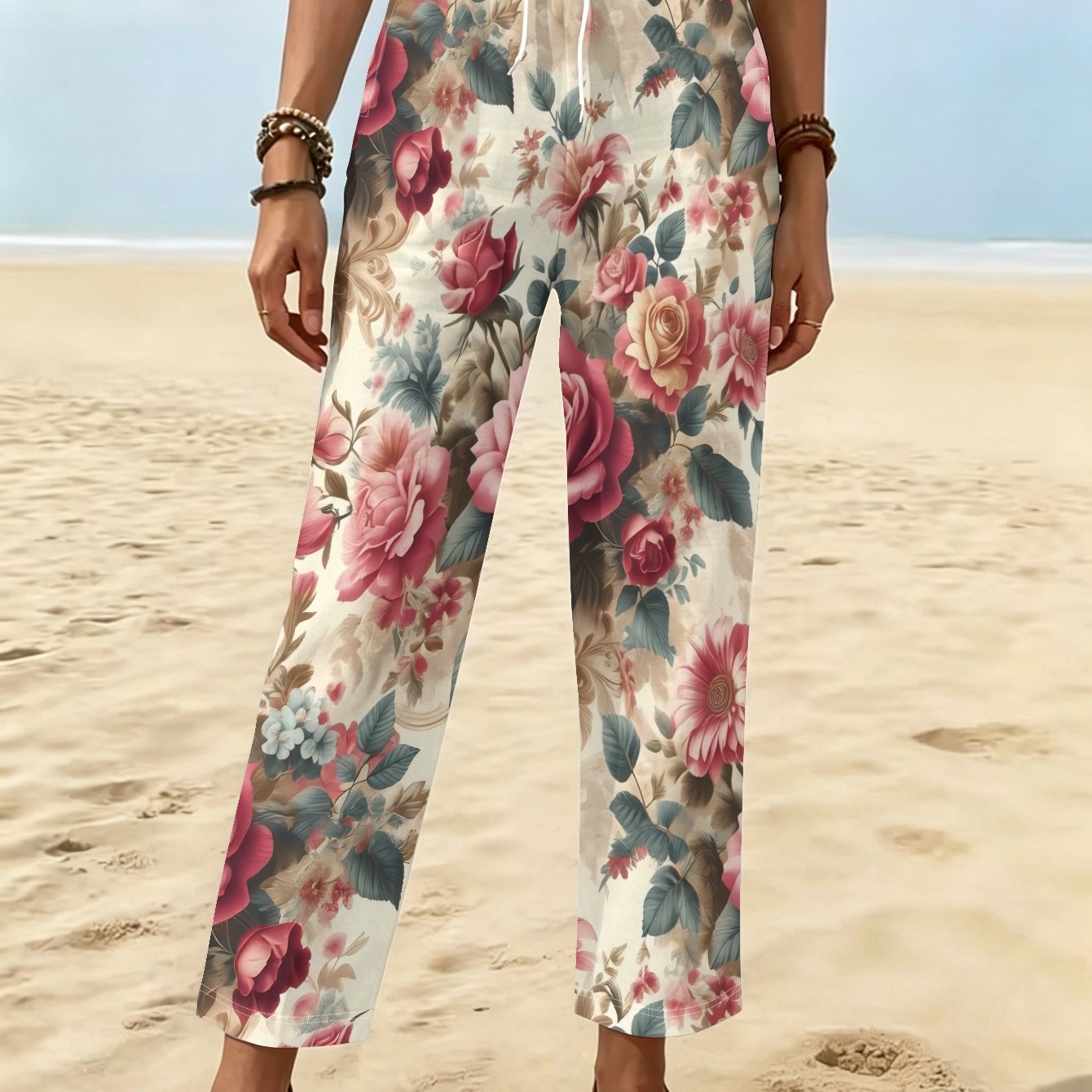 TEMU Women's Casual Print Straight-leg Versatile Trousers