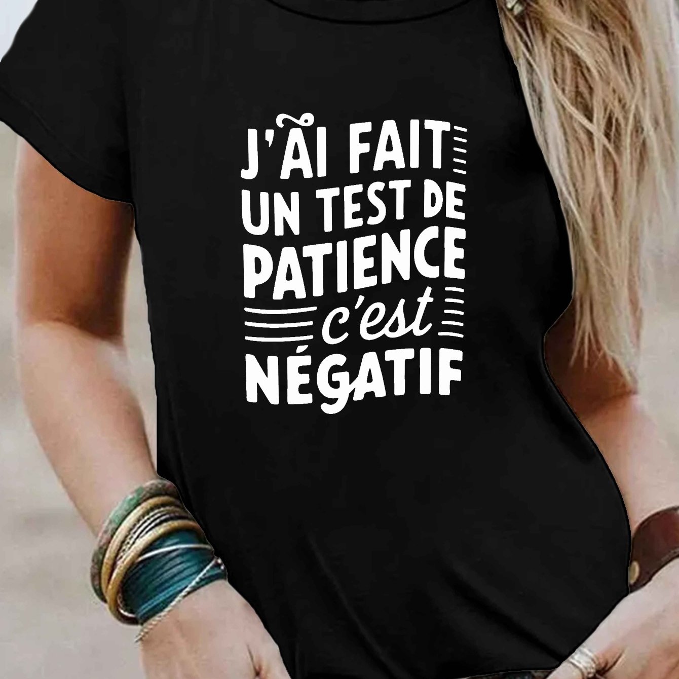 TEMU T-shirt à imprimé illustration avec français ludique, haut décontracté à manches courtes et col ras du cou pour l'été et , vêtements pour femme