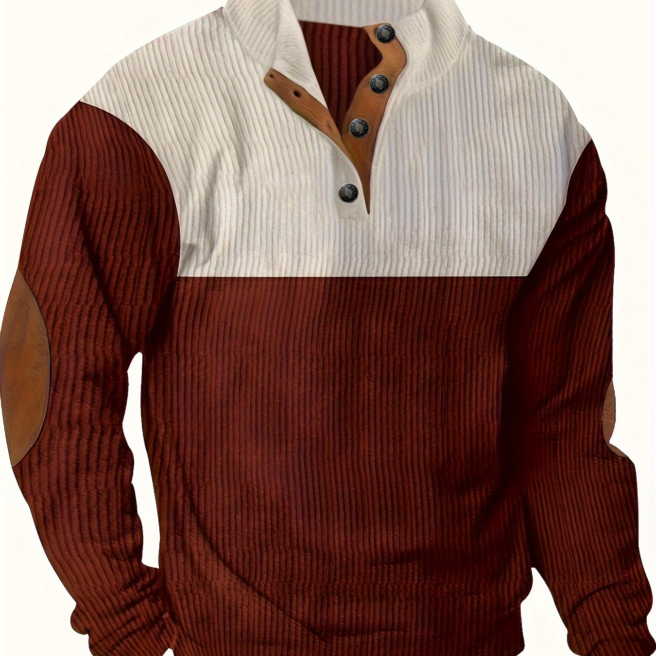 TEMU Men's Color Long Sleeve And Stand Collar Henley Shirt With Pieces, Chic And Trendy Tops For Spring And Autumn Outdoors Leisurewear