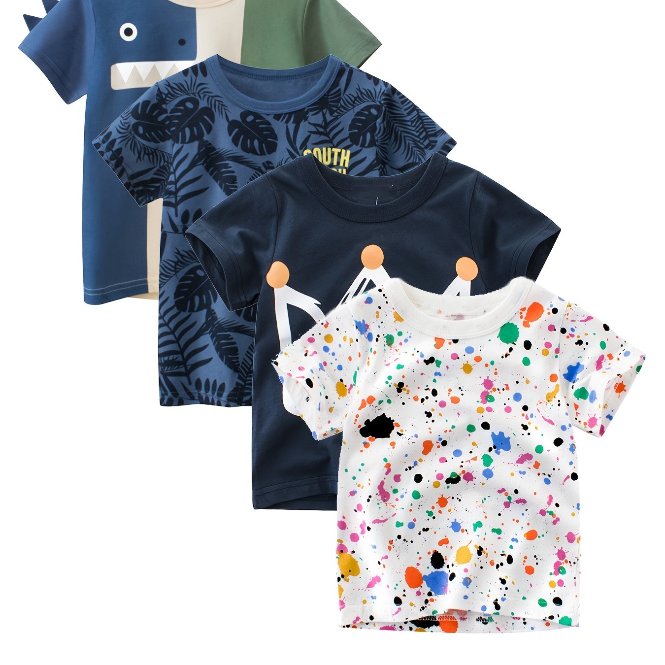 Image of 4pcs Set Of New Summer Children's Clothing, Boys' Short-sleeve T-shirts, Baby Apparel
