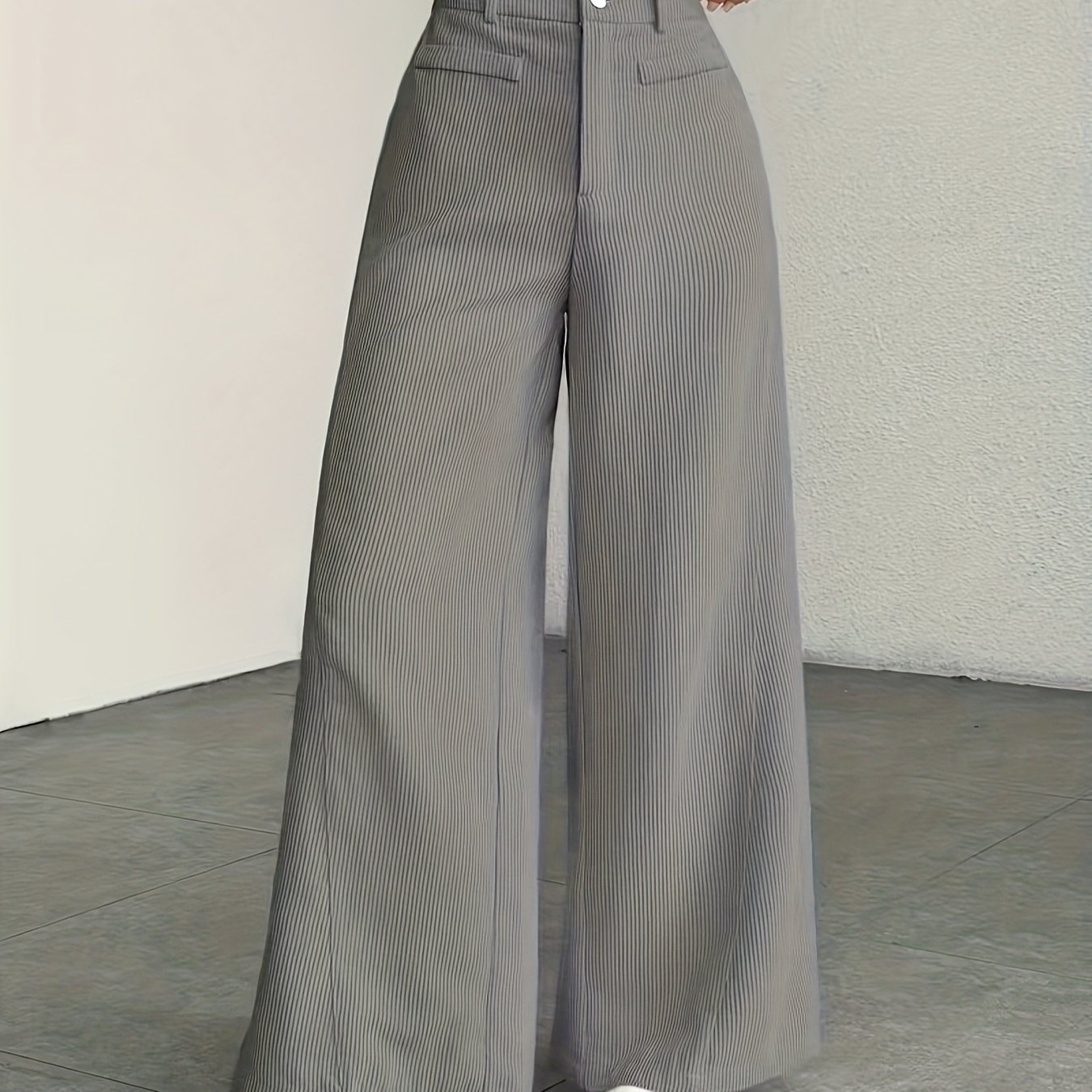 TEMU Pantalon Femme Taille Haute à Jambes Larges - Texture Velours Côtelé, Confort Toutes Saisons, Lavable en Machine