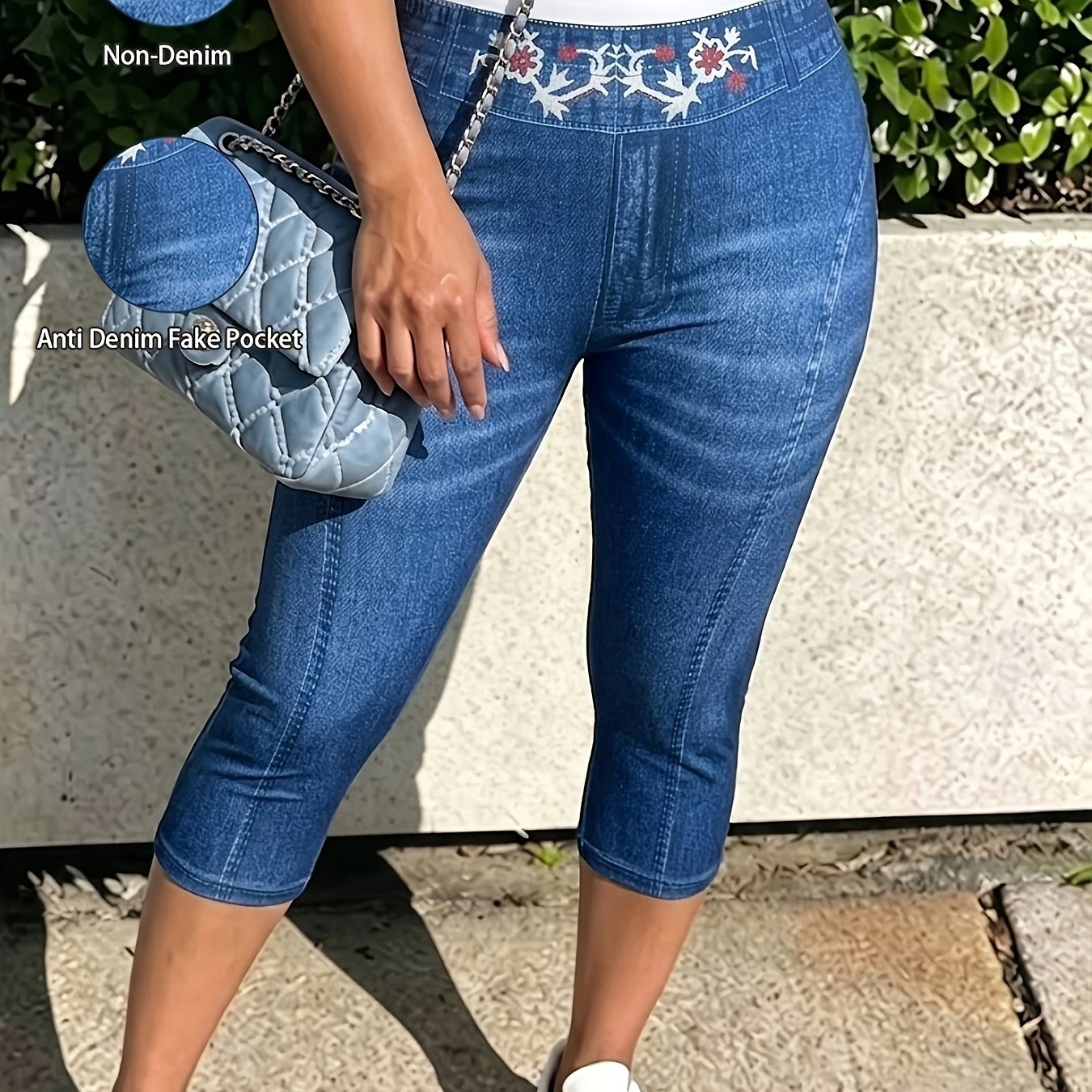 TEMU [Pantalon Imprimé - Non en Denim] Grande Taille - [Pantalon Imprimé - Non en Denim] Grande Taille - Pantalons Leggings Taille Haute 7/8 [ Denim]