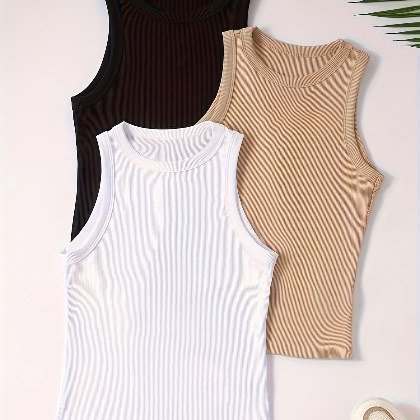 TEMU 3pcs Ribbed Tank Top Set