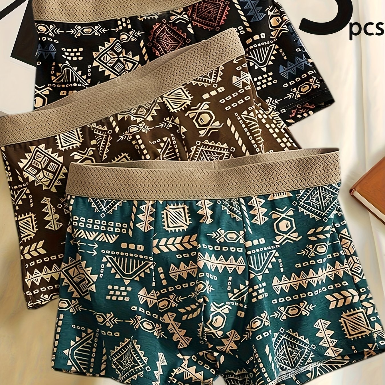 TEMU Brovanic 3pcs Men&; Mid-rise Elastic Boxers - Comfortable And Breathable Print Fabric, Mixed Color Set, Breathable Comfortable Stretchy