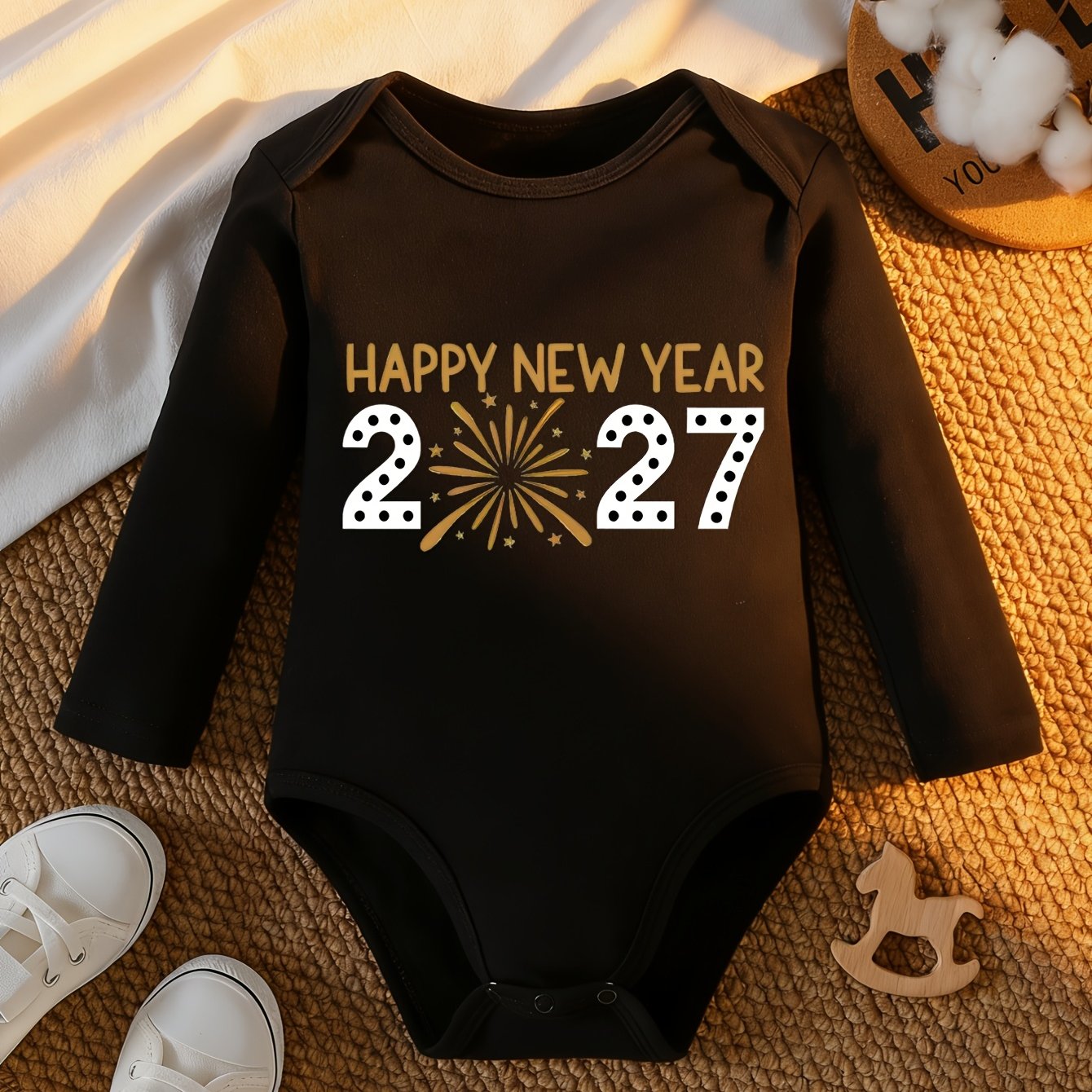 Image of Baby Unisex Print Long Sleeve Triangle Bodysuit, Perfect For Autumn, Outdoor Activities And Crawling, Halloween, Christmas, Thanksgiving, 1pc, For Outdoor