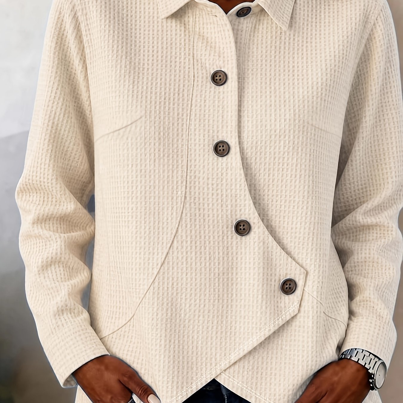 TEMU Grote maten, Grote maten onregelmatige schuine gesp herfst nieuwkomer designer niche shirttop