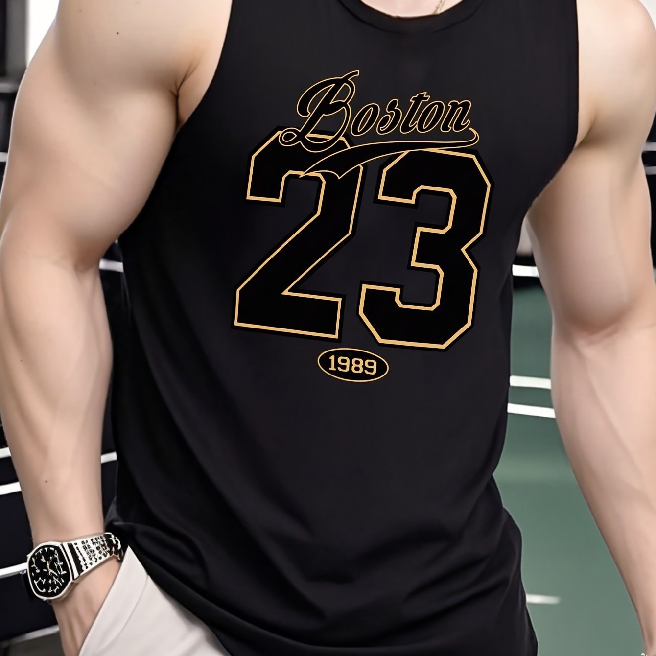 TEMU 1pc Men's Sports Vest, Boston 23 Printed Sports Vest, Regular-fit Sleeveless Fitness Wear, Soft And Comfortable Fabric, Suitable For Gym