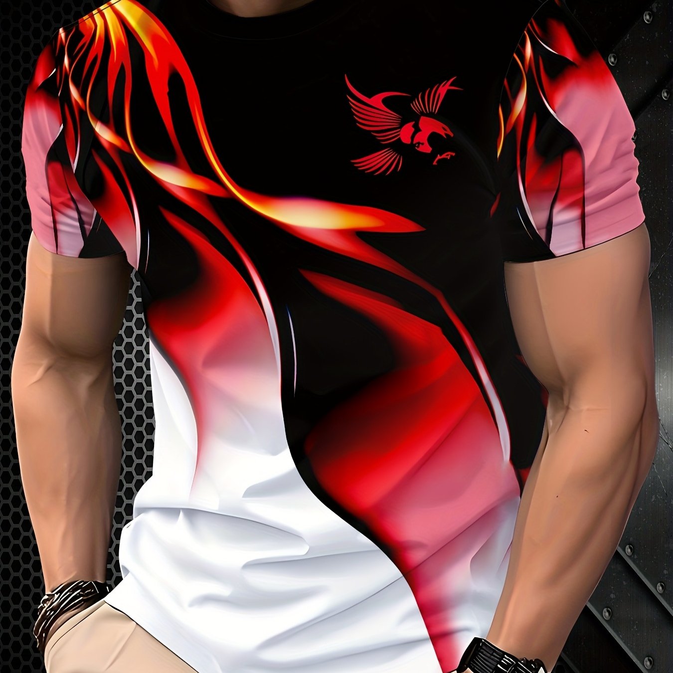 TEMU New Digital Printed Men's Breathable Casual T-shirt - Perfect For Outdoor , Holiday Gifts
