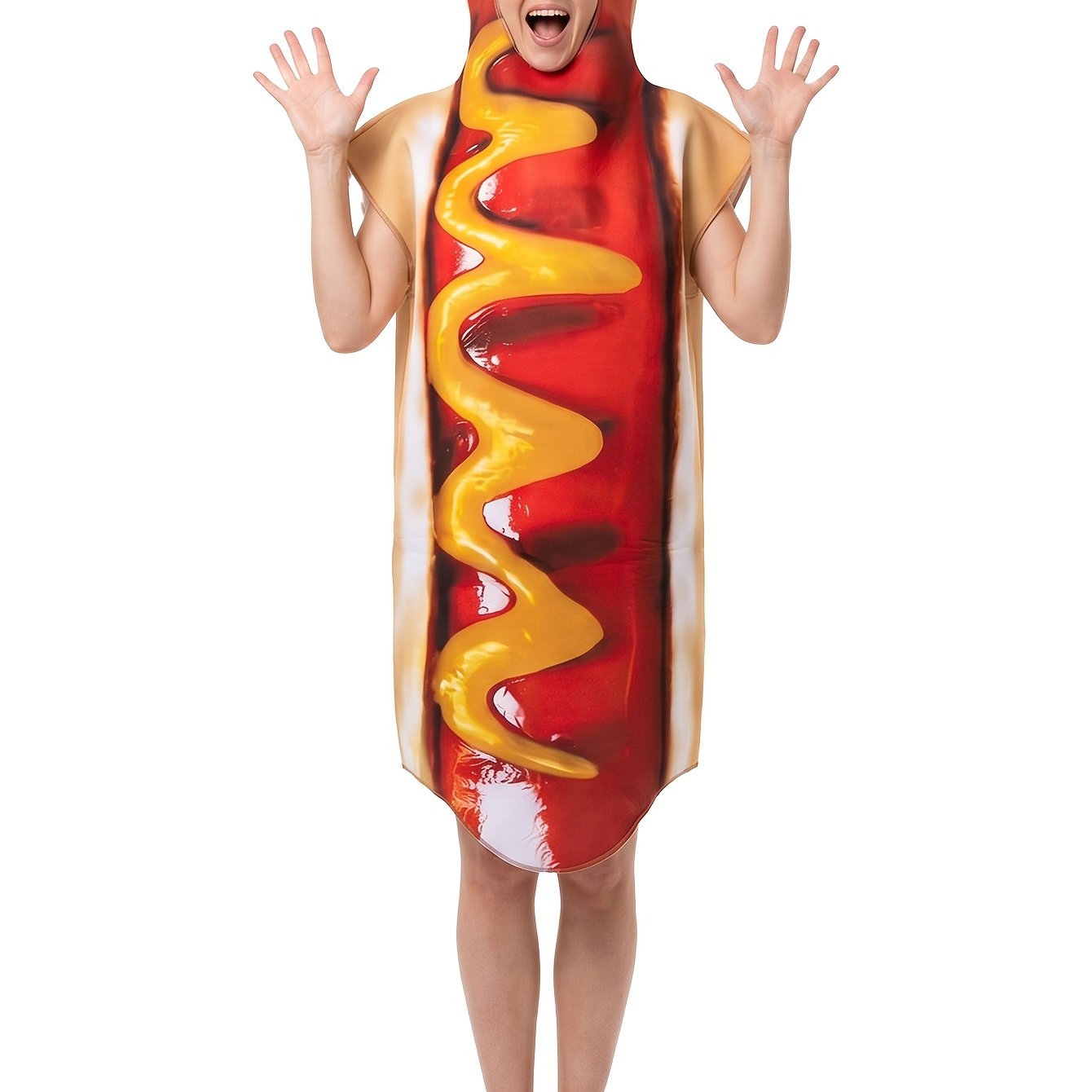 TEMU Hot Dog Cosplay Costume, Food Series Hot Dog, Halloween Performance Outfit, Comic Convention, Christmas, Happy New Year Atmosphere Costume, 1pc