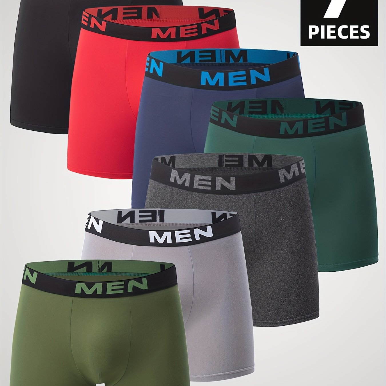 E-shop 7-teilige Jugend-Unterwäsche, Frühling/Herbst-Boxershorts für Teenager, ""-Buchstaben-Aufdruck, modischer Stretch-Bund, leicht atmungsaktiv,