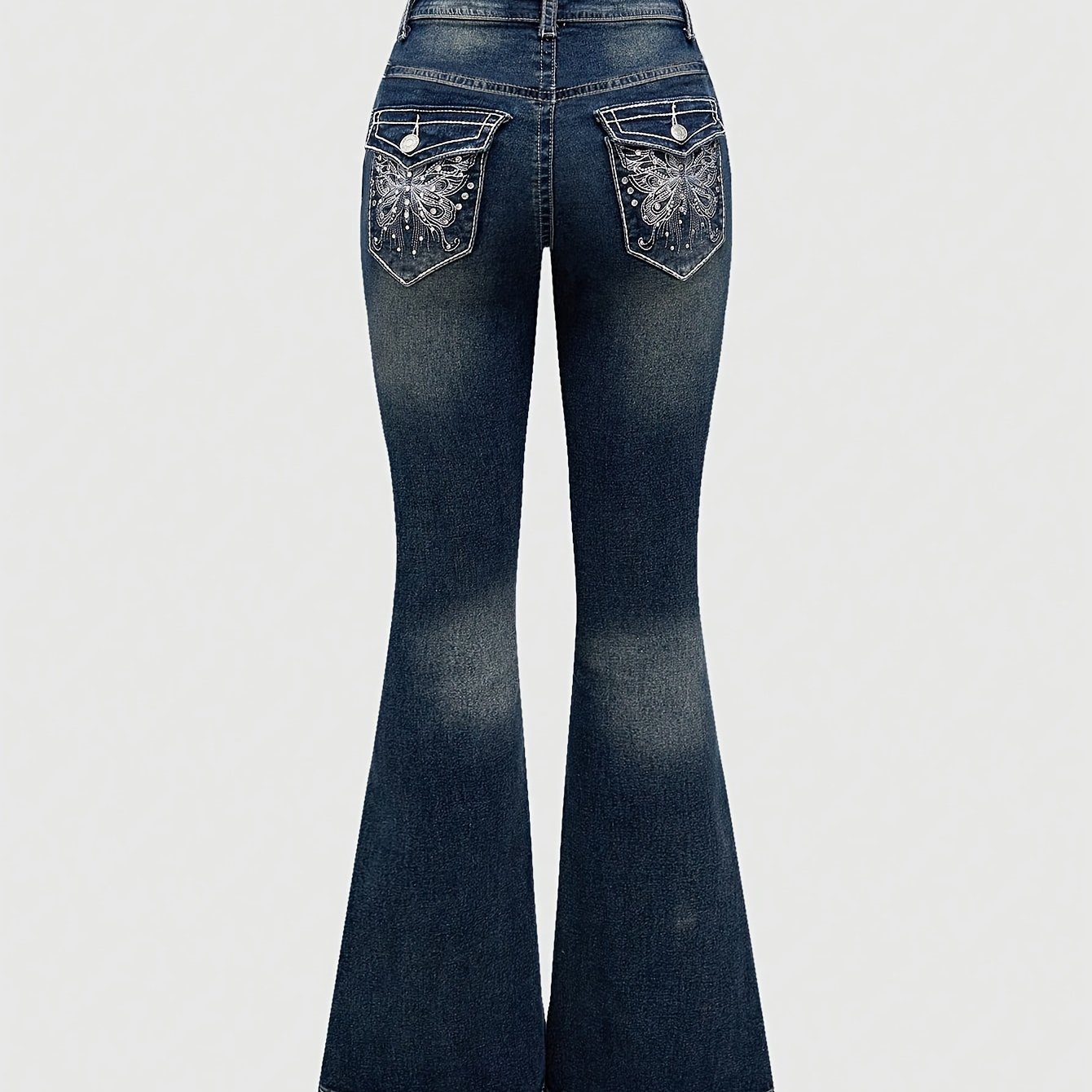 2024 Women's Back Pocket Hand-embroidered Rhinestone Appliqué Fashion Trendy Stretch Comfortable Washed Denim Jeans