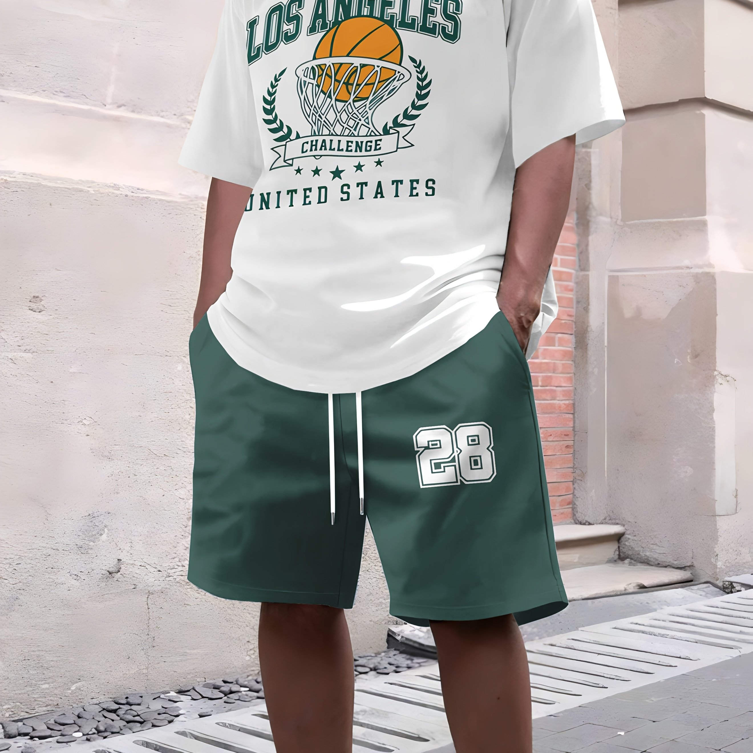 E-shop 3D-Druck Trendiges Herren T-Shirt mit Buchstaben und Shorts Set für die