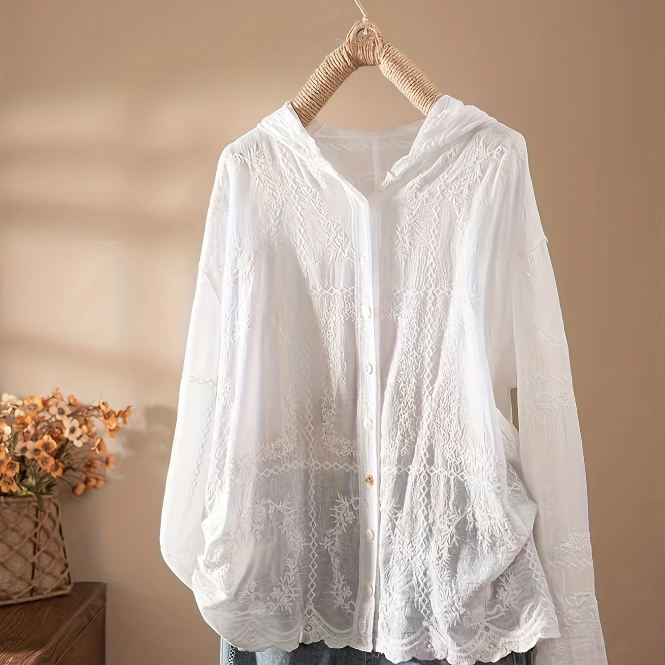 Image of Boho-chic Floral Hooded Shirt For Girls Ages 14-16 - Long Sleeve, Lightweight, Breathable Polyester With Asymmetrical Hem, Ideal For Spring/fall