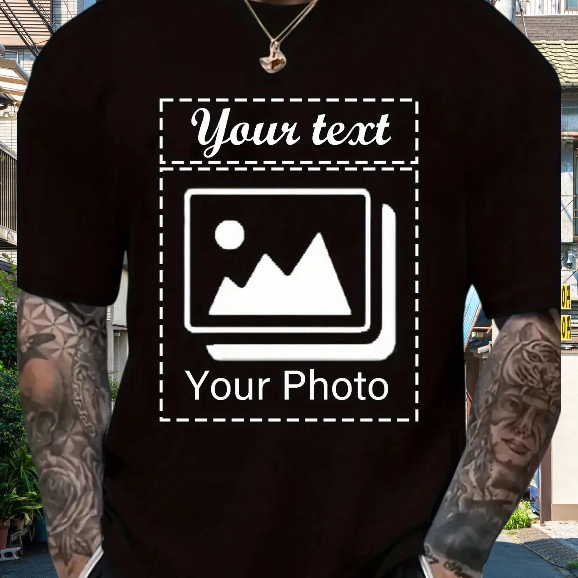 TEMU Customizable Men's T-shirt - Personalized Photo/design/text Regular Fit Round Neck Short Sleeve, , Machine Washable, Commemorative Gift Apparel,