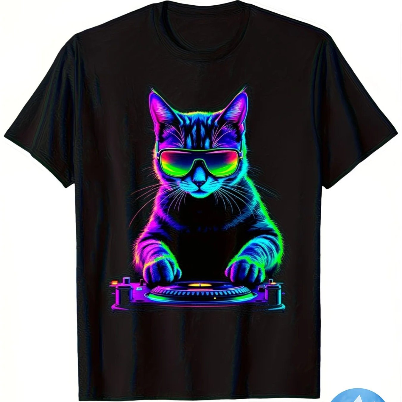 TEMU T-shirt DJ Chat pour Amoureux de la Musique Techno EDM - T-shirt Graphique Noir avec Motif Chat DJ , Fabriqué à 100 % dans un Matériau