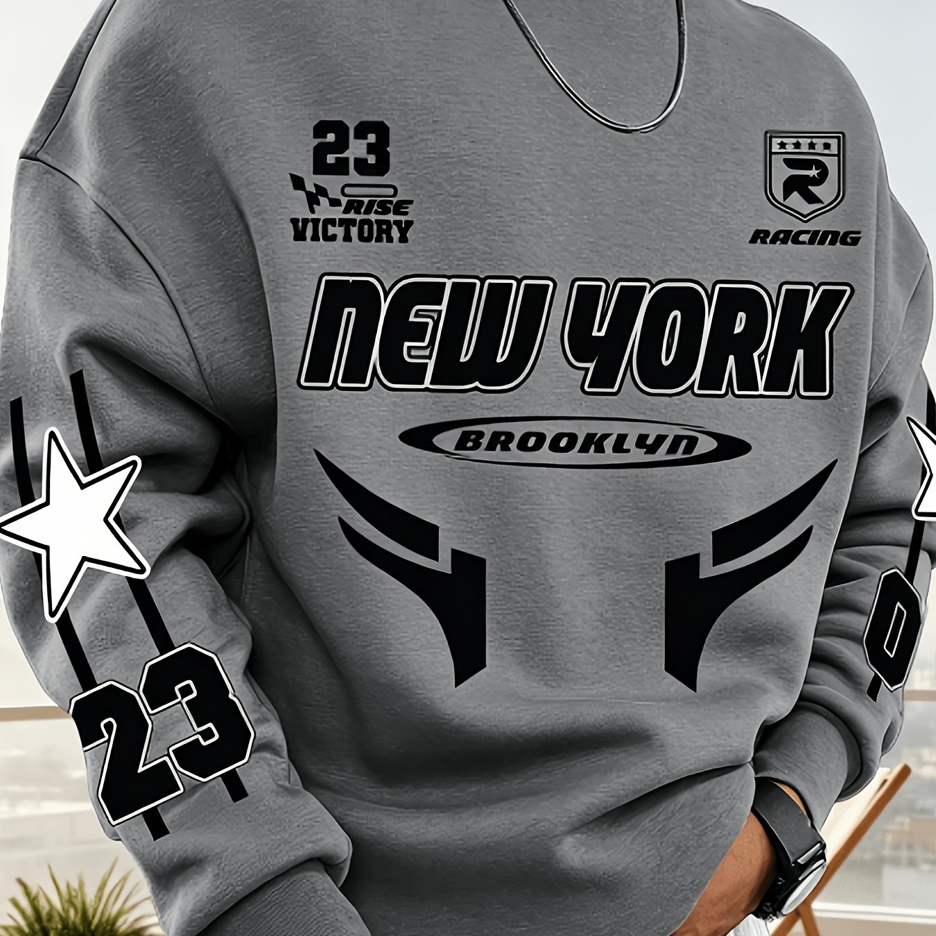 TEMU Men's Plus Size Casual Crew Neck Sweatshirt With Printed Design- Non-textured, Suitable For Indoor, Outdoor And Office Wear , Autumn And Winter,