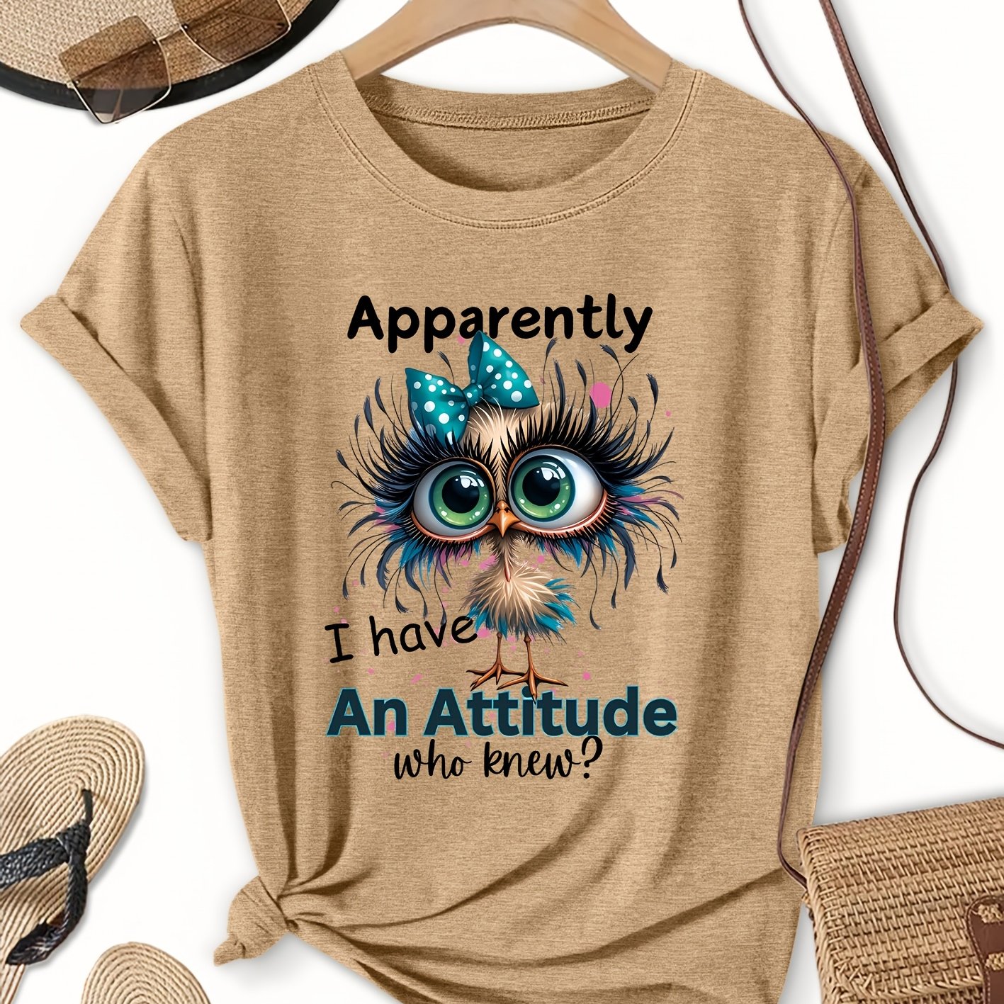 TEMU Women's Short-sleeve T-shirt " I Have ?" Round-neck Top, Suitable For Spring, Summer, And Autumn. Made Of Medium-stretch, Skin-friendly, And
