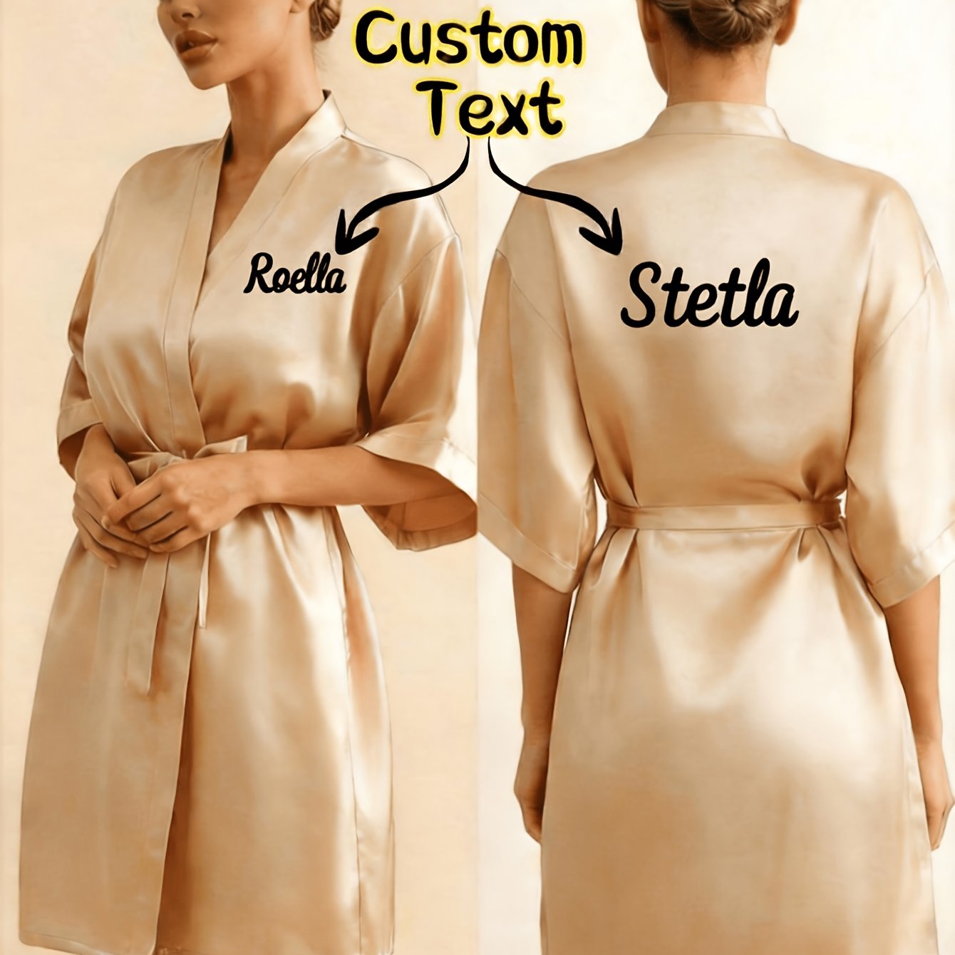 TEMU Custom Name Women's Nightgown, Embroidered Personalized Name Or Birthday Date, Custom Name Women's Loungewear, Tie-front Bathrobe, House Robe,