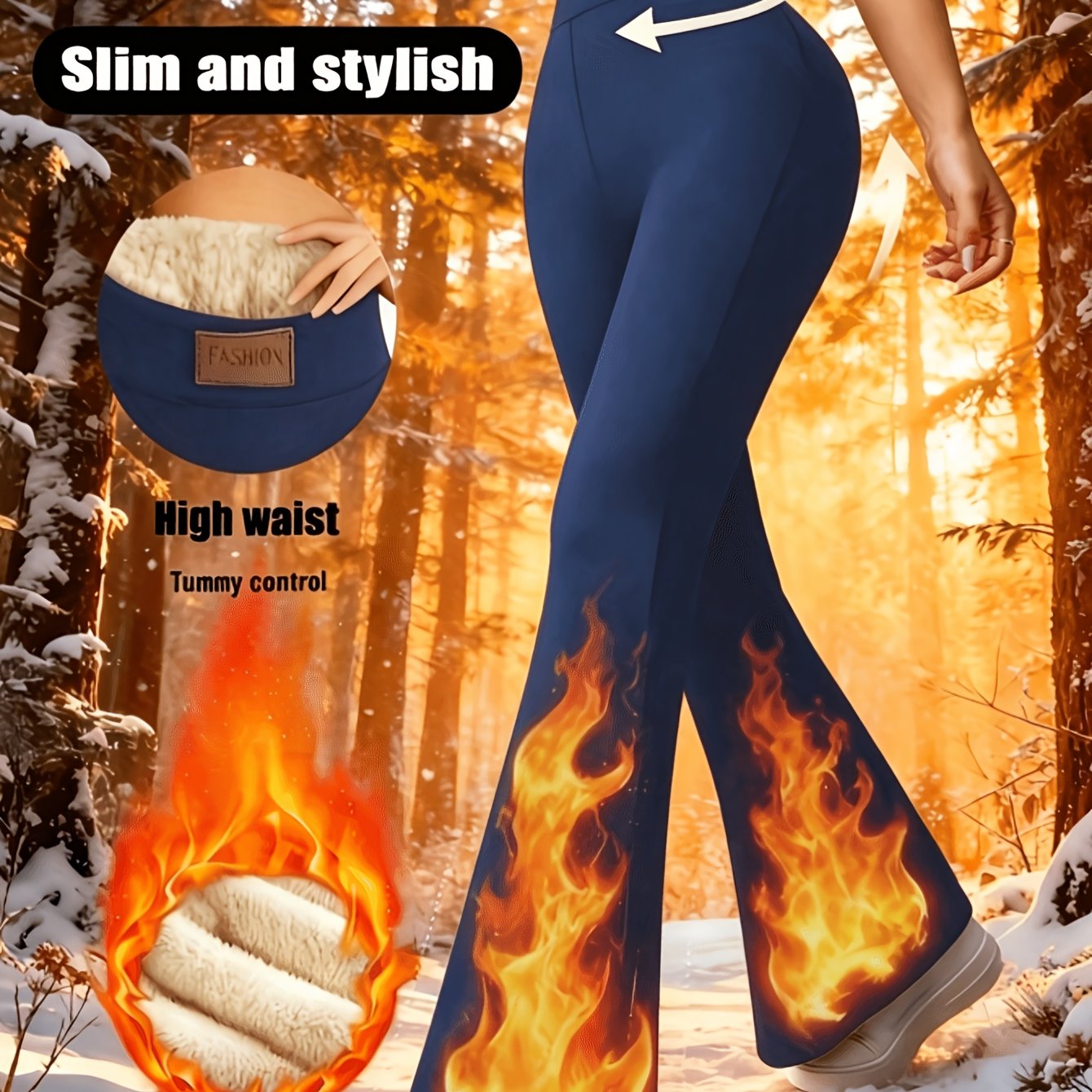 TEMU Fleece-lined Thick Leggings Women's Winter Fleece-lined Thick Outer Wear High-waist -one Pants Warm Flared Trousers