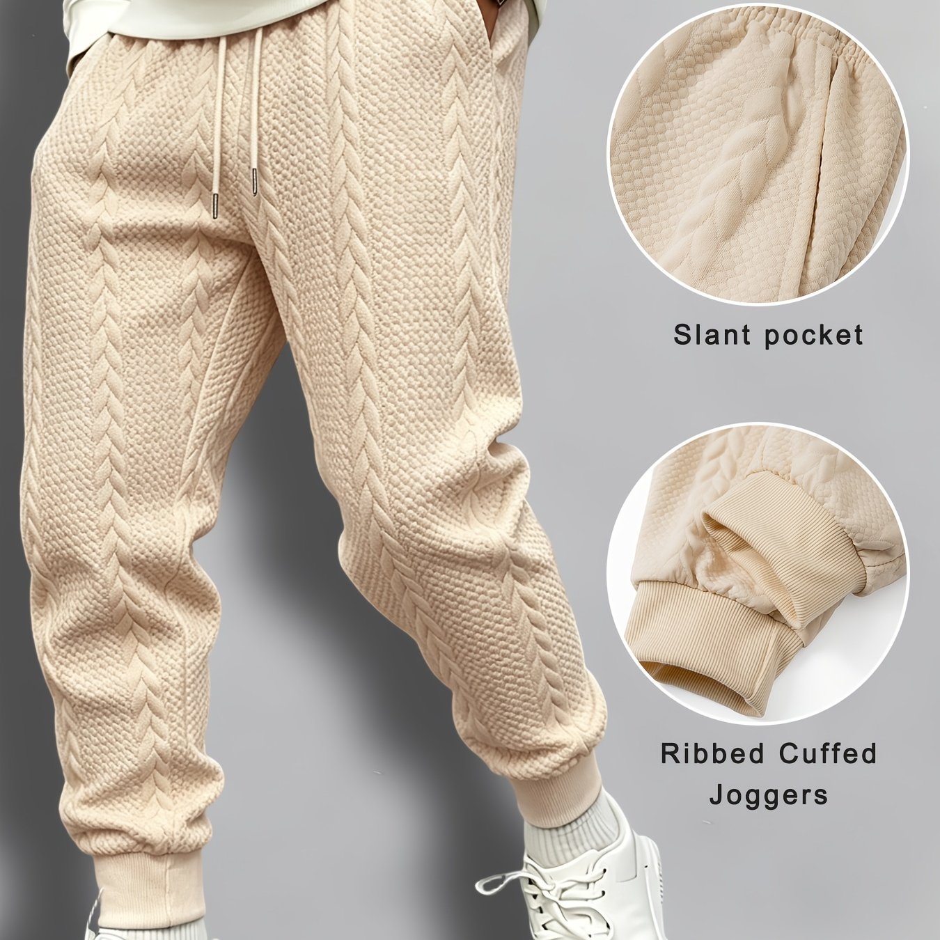TEMU 1pc Men' Color Casual Athletic Long Pants, Comfortable With Pockets And Drawstring, , Breathable And Soft, Textured, Solid Color Casual Athletic