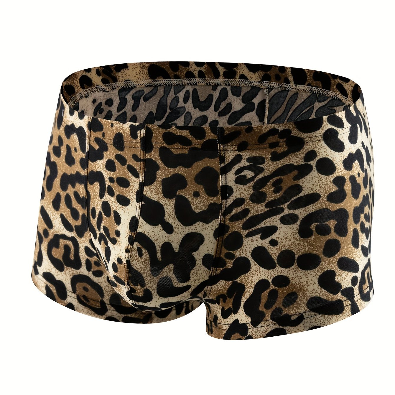 TEMU Sexy Men's Leopard Print Boxer Briefs, Breathable Comfy Boxer Trunks, Elastic Sports Shorts, Men's Casual Underwear For Daily Wear