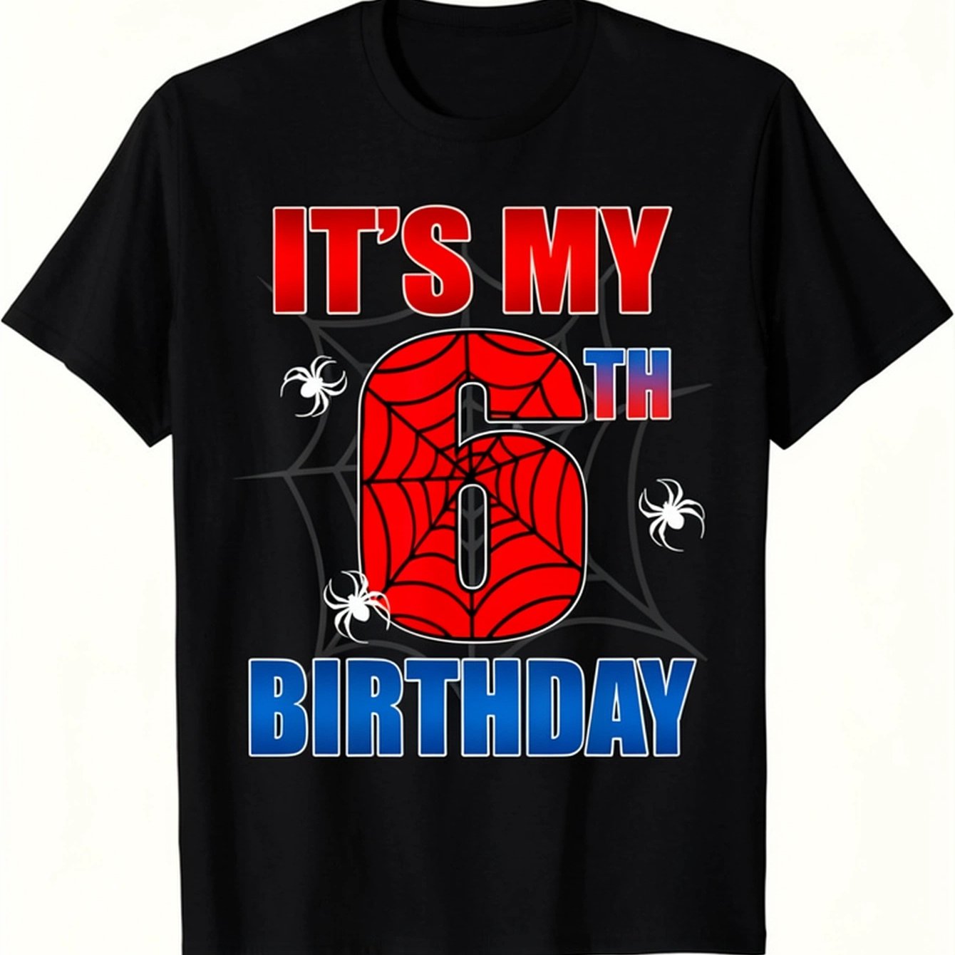 Image of Boys' ' My 6th Birthday' Spider Web T-shirt - Soft, Breathable & Comfortable Short Sleeve Tee With Red And , Perfect For
