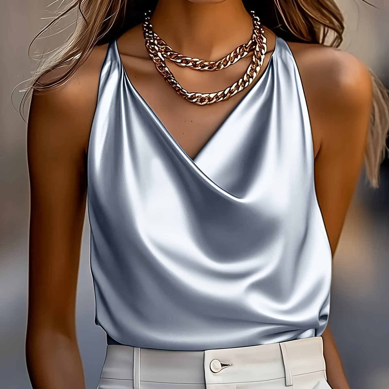 TEMU Satin Enfärgad Draperingskrage Lingerie Camisole YT