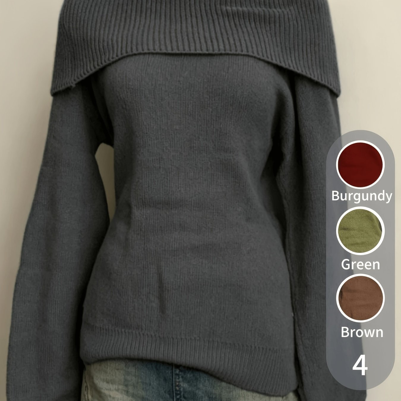 TEMU Off-the-shoulder Pullover Women's Fashion Top Sweater, Elegant And Casual Fabric Long Sleeve Spring And Autumn Wear, Sexy Winter Apparel For