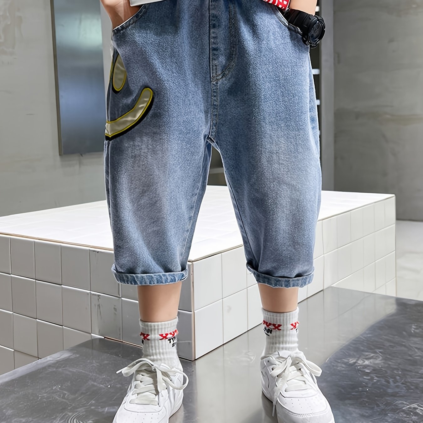 Image of Boys' Denim Shorts 2025 New Wear Summer Kids' Pants Summer Street Fashion Casual Wear Cropped Pants
