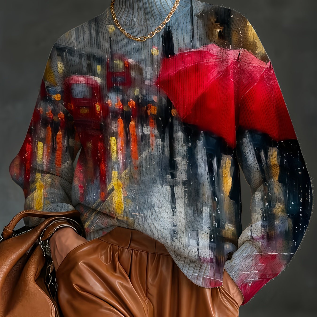 TEMU [2d Digital Printing] Women's Printed Sweater, Thick Long-sleeve High-neck Sweater, Soft Material, Warm And Comfortable, Suitable For Autumn And