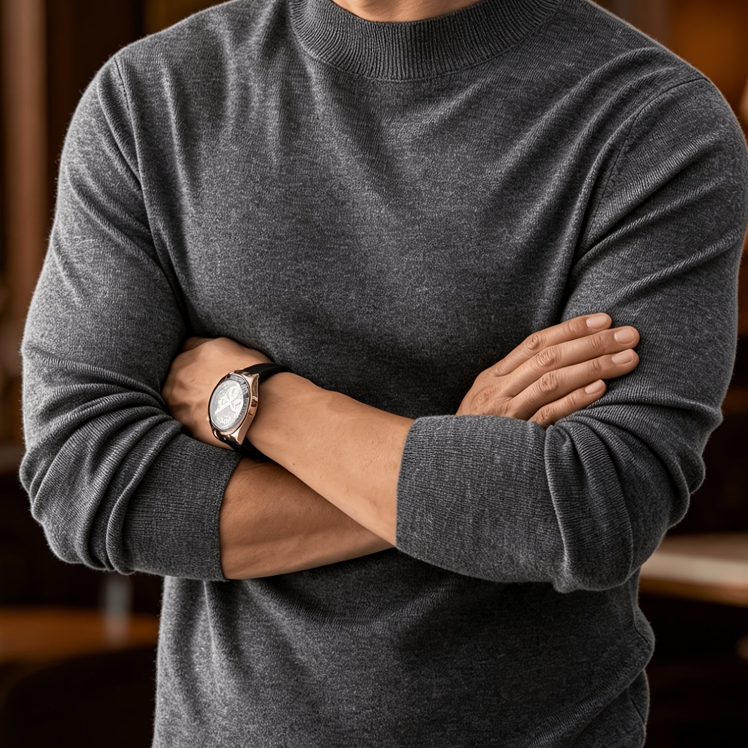 TEMU Autumn And Winter New High-end Slim Fit Half-high Collar Knit Long-sleeve Top Suitable For Mature Men For Commuting, Business / Weekend Casual /