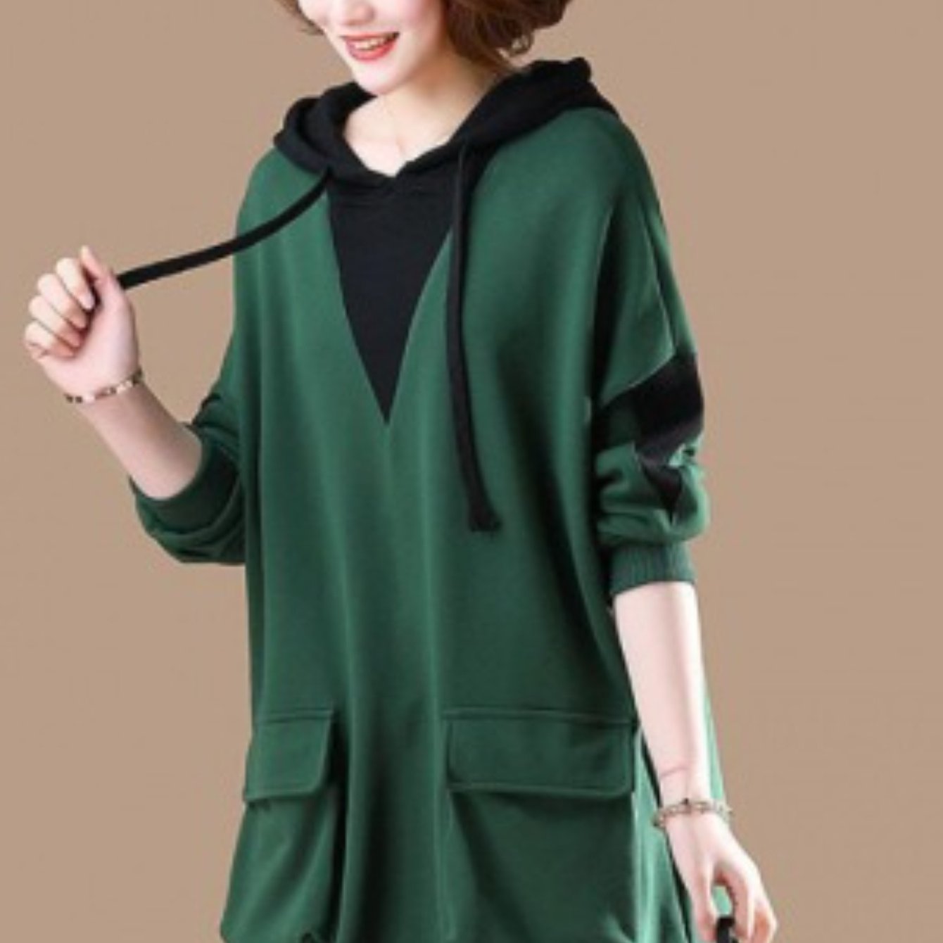 TEMU Ladies' Hoodies, Tops, Color-blocking, Pullovers, Hoodies, Loose, Drawstrings, Y, Retro, Everyday, Commuting, , Design Sense, Ladies' Hoodies,