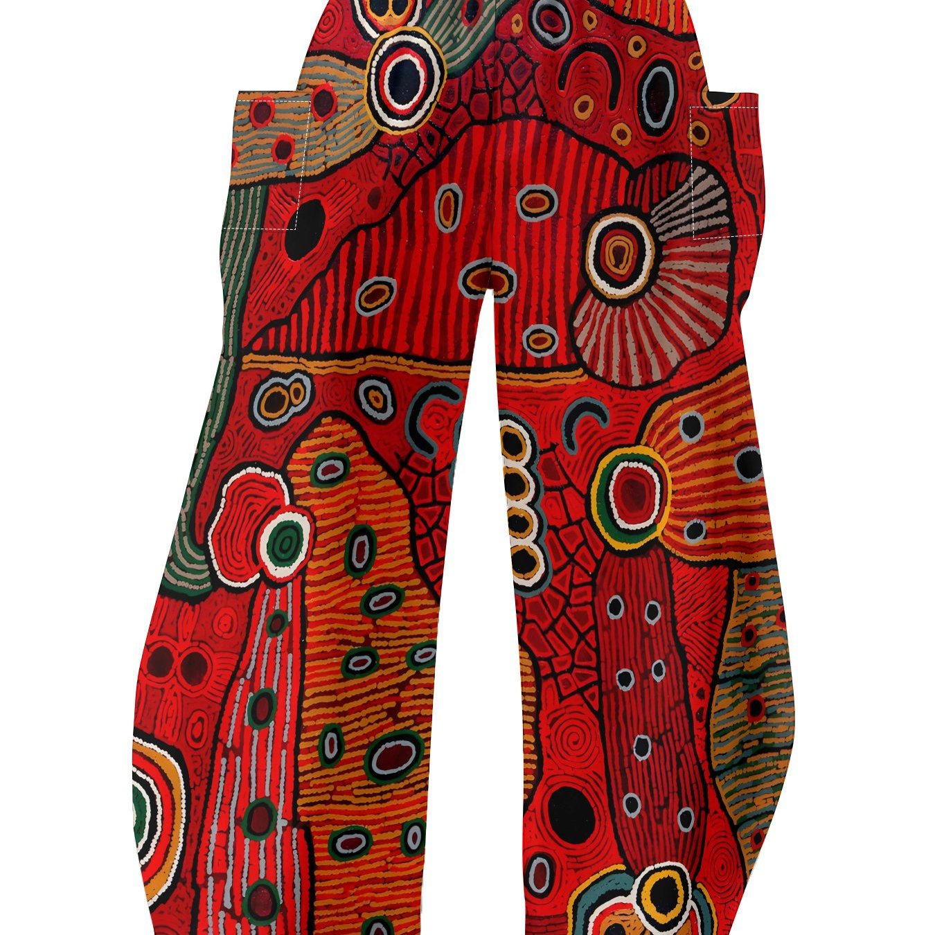 TEMU Women's Plus Size Wide-leg Pants - Red & Abstract Full-body Tribal Print Wide-leg Trousers, Loose-fit & Studio Wear, -season Elegant Bottomwear