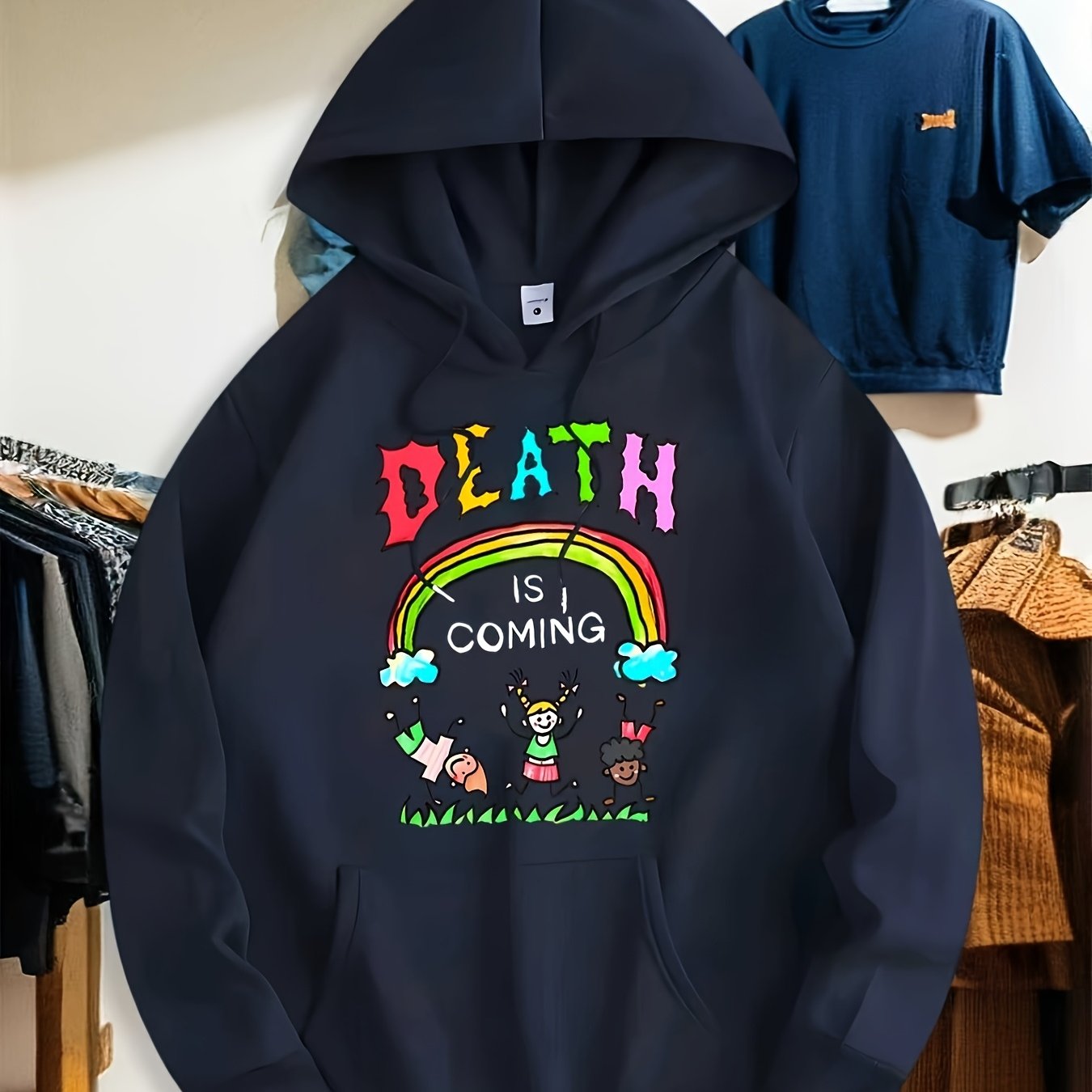 TEMU Men's Stylish Casual Sports Outdoor Hoodie, Fashionable Hooded Top, High-quality Warm Sweatshirt For Autumn And Winter, Trendy Print Design,