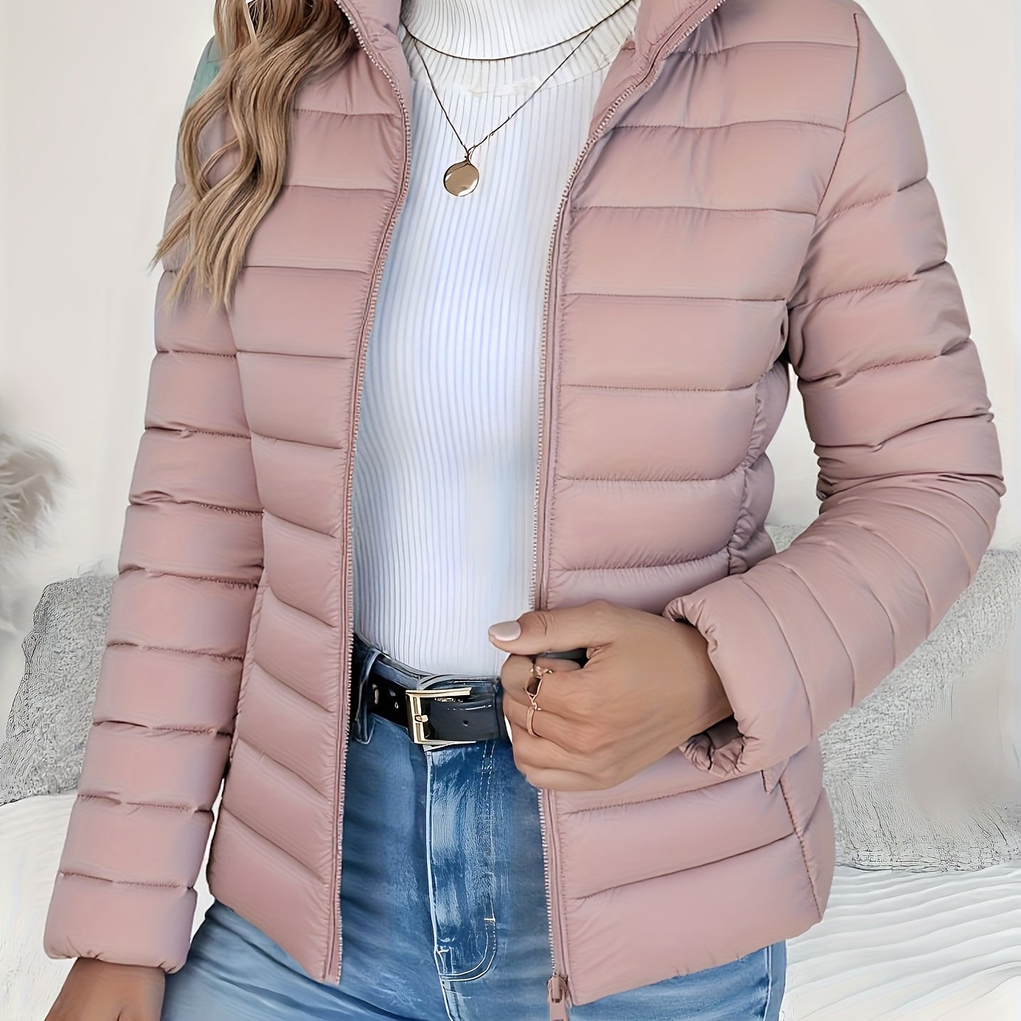 E-shop Damen-Frühlingsjacke, schmale Passform, leicht, warm, einfarbig – Elegante, stilvolle vielseitige schöne Jacke – Stehkragen, Reißverschluss,