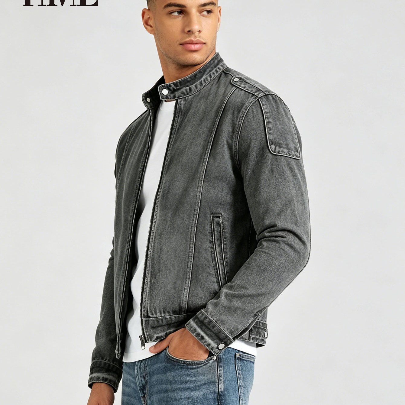 Image of Hme Men' Luxury Stand Collar Workwear Denim Jacket, 3d All Body Shapes, Breathable Wear Resistant Fade Resistant Washed Versatile Casual Outerwear For Daily Commuting, Dating& Casual Trips
