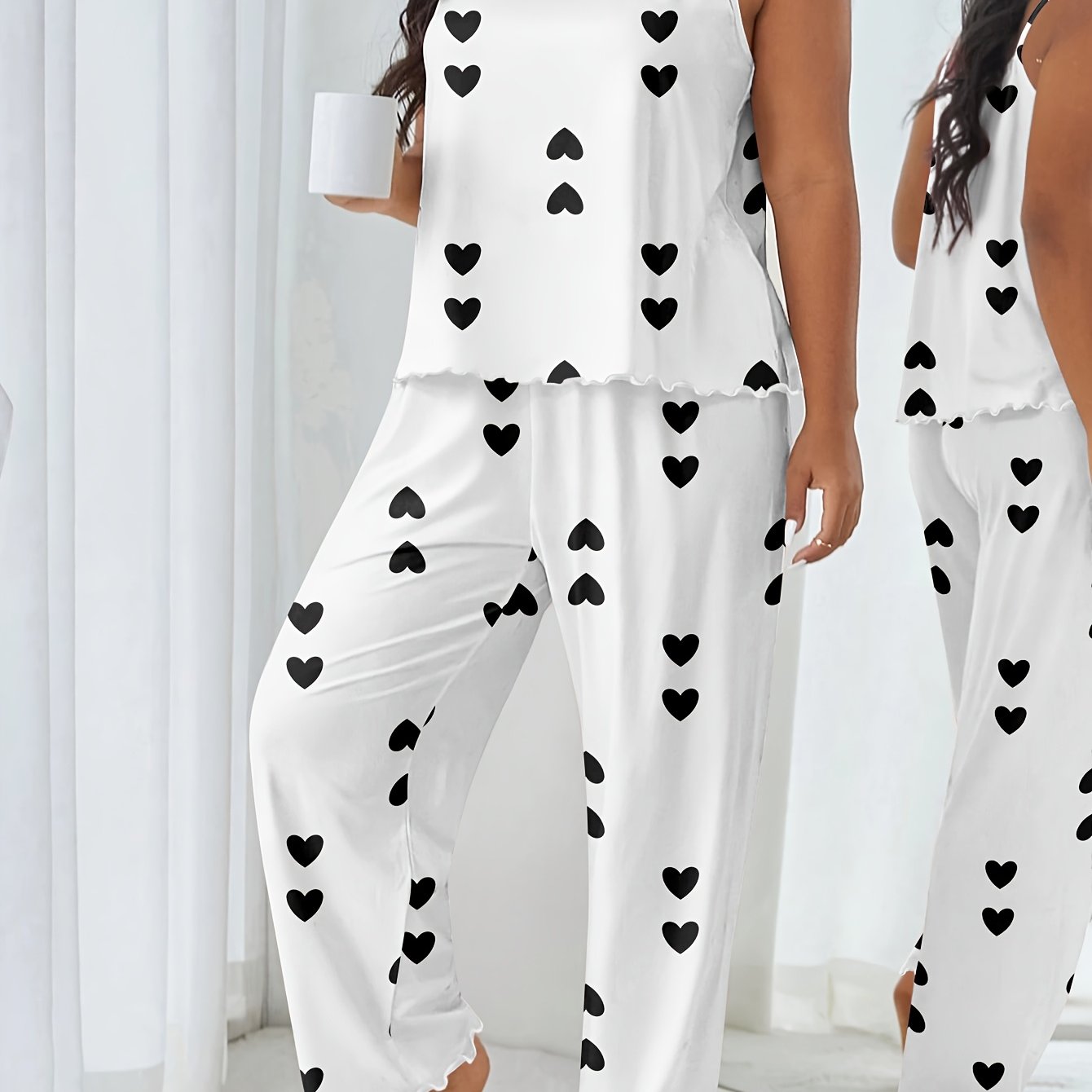 Women's Plus Size Cartoon Sweet Heart Print Camisole Long Pants Set
