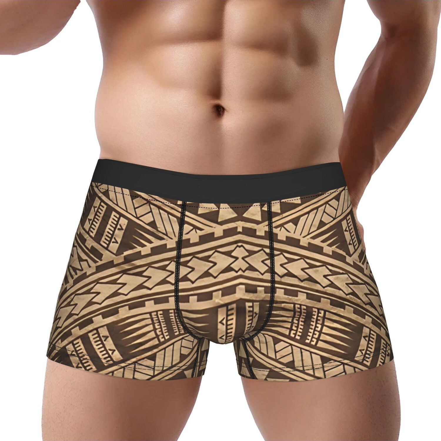 TEMU 1pc Samoan Cloth Pattern Underpants Homme Panties Men's Underwear Sexy Shorts Boxer Briefs