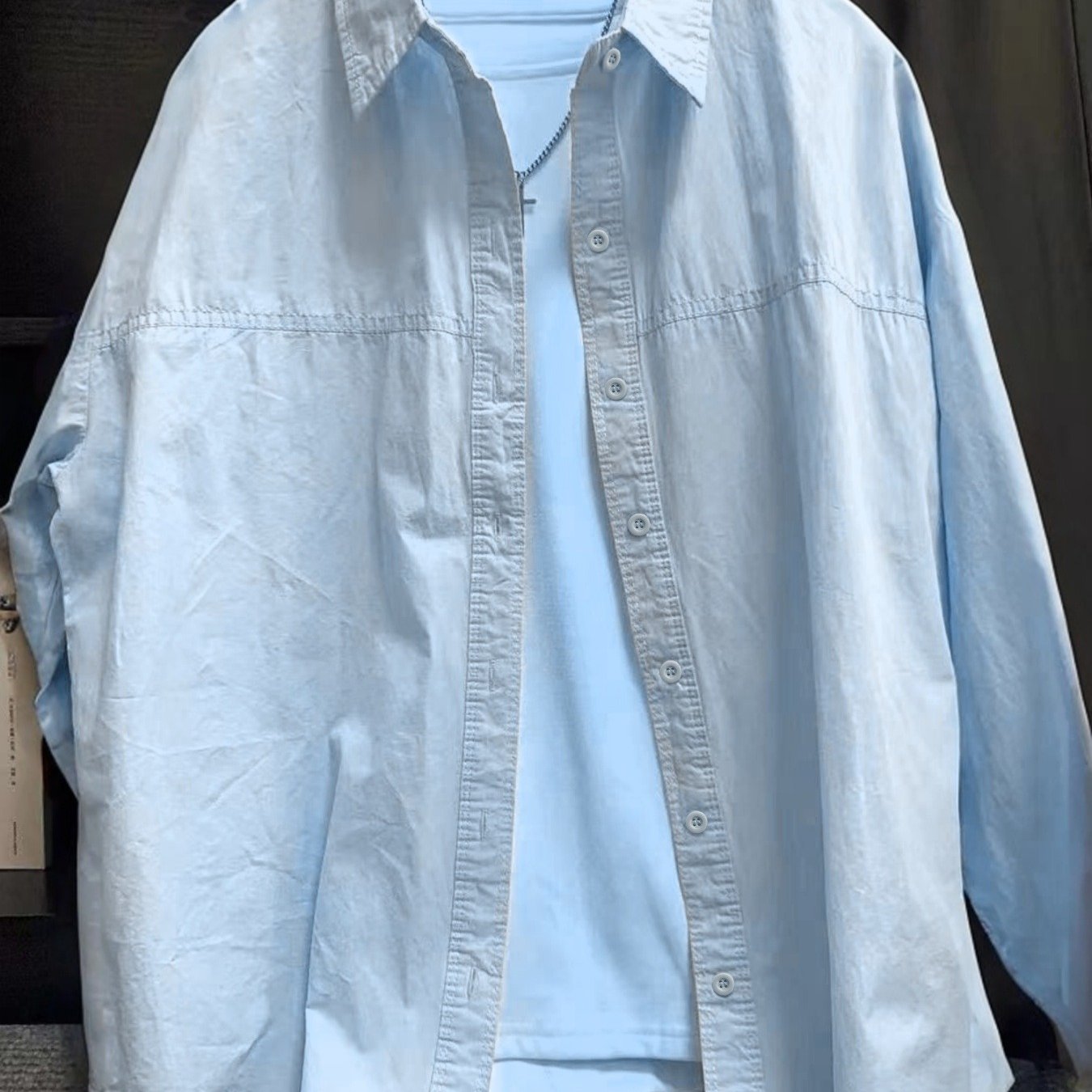 Plus Size - Plus Size Women' Color Lapel Long Single-breasted Shirt With Unique Back Fake Button Design Casual Outdoor Daily Top
